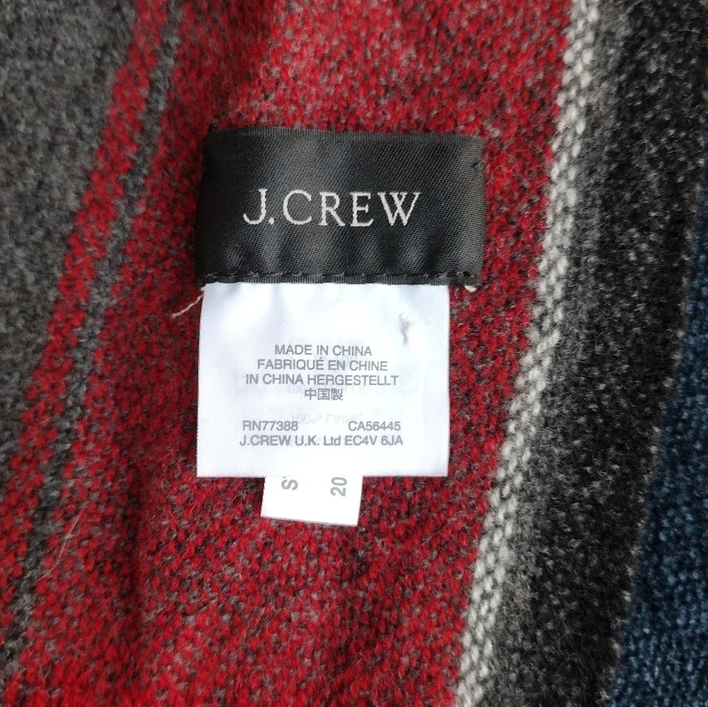 J. CREW Super Soft Pure Wool Mercer Stripe Scarf Muffler Charcoal Gray & Red